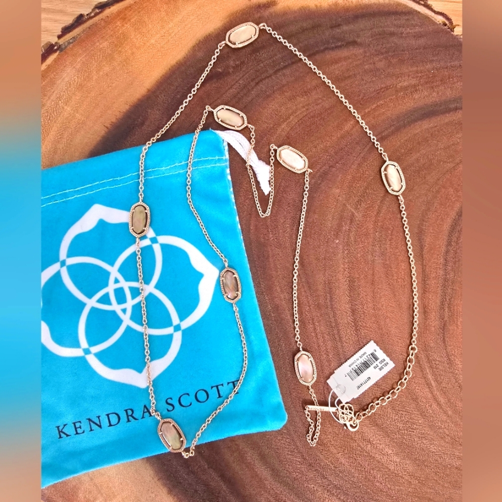 *Very Rare* Kendra Scott Kelsie Kellie Station Necklace Abalone Rose Gold